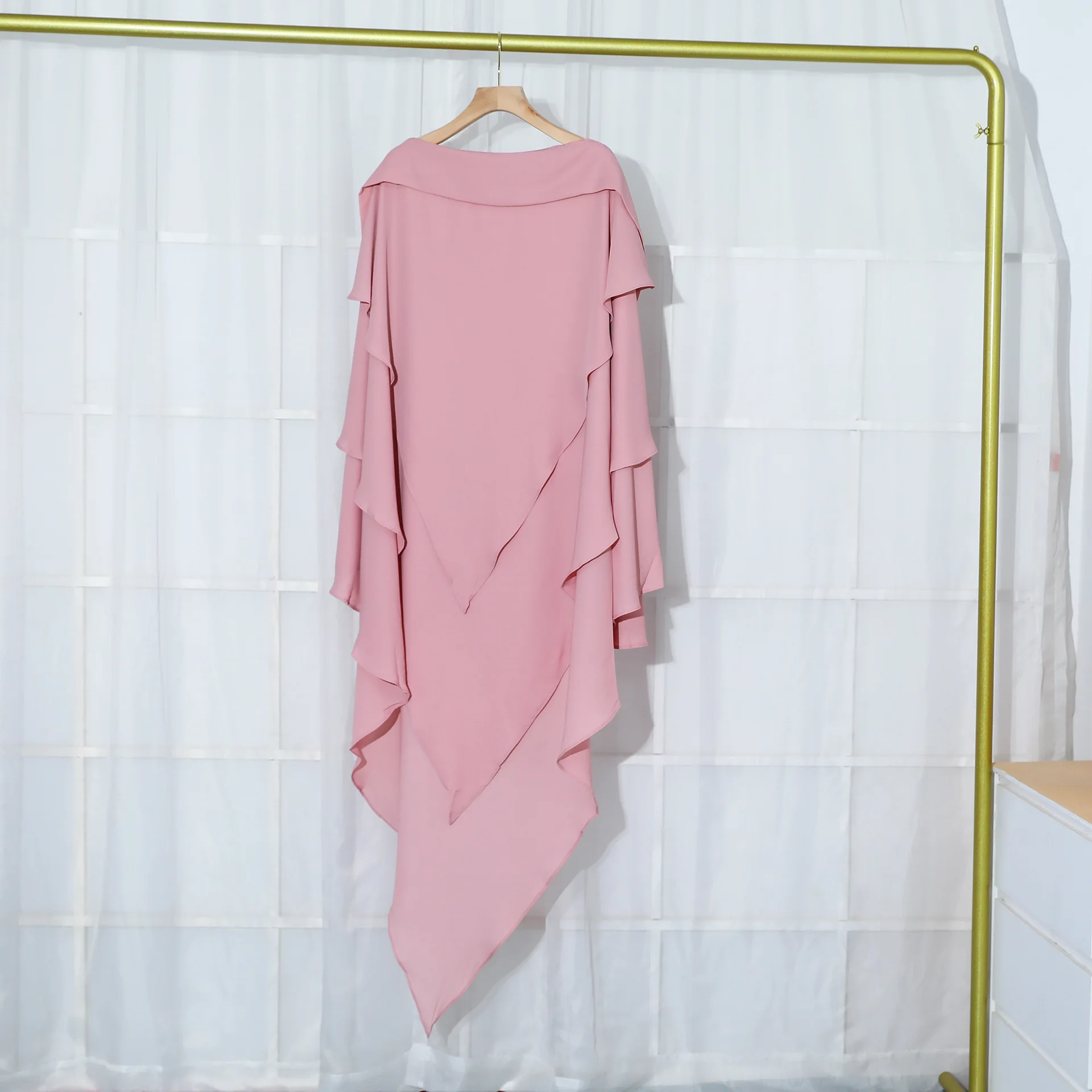 Latest Arab Khimar Three Layer For Muslims Instant Chiffon Hijab With Tie Back Long Multi Color Plain Hijab Chiffon Scarf