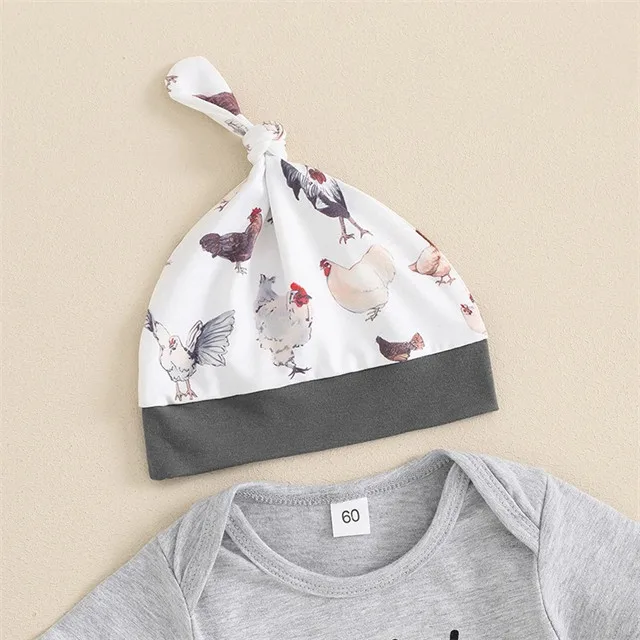 Farm Toddler Infant Outfits New to the COOP letter Rompers Rooster Hen Long Pants Hat 3Pcs Baby Clothes Set