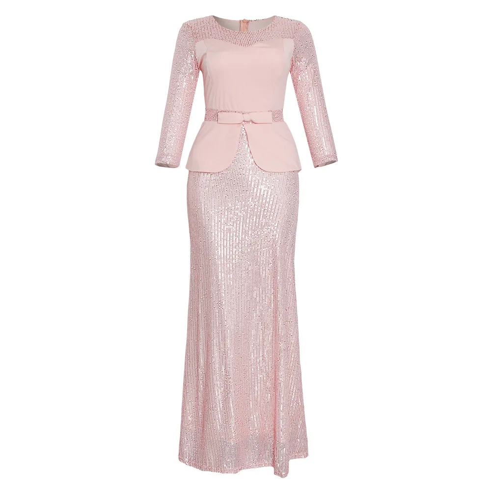 DYT128 African Women dress sequin round neck evening party dresses