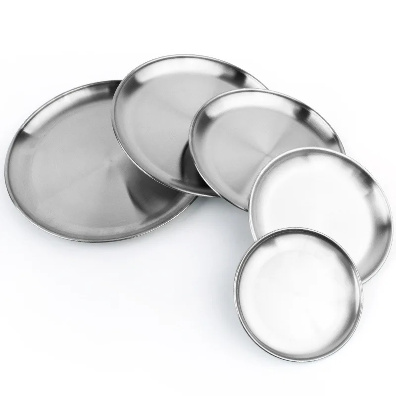 Wholesale Luxury Stainless Steel Round Gold Dinner Plate Trays Serving
