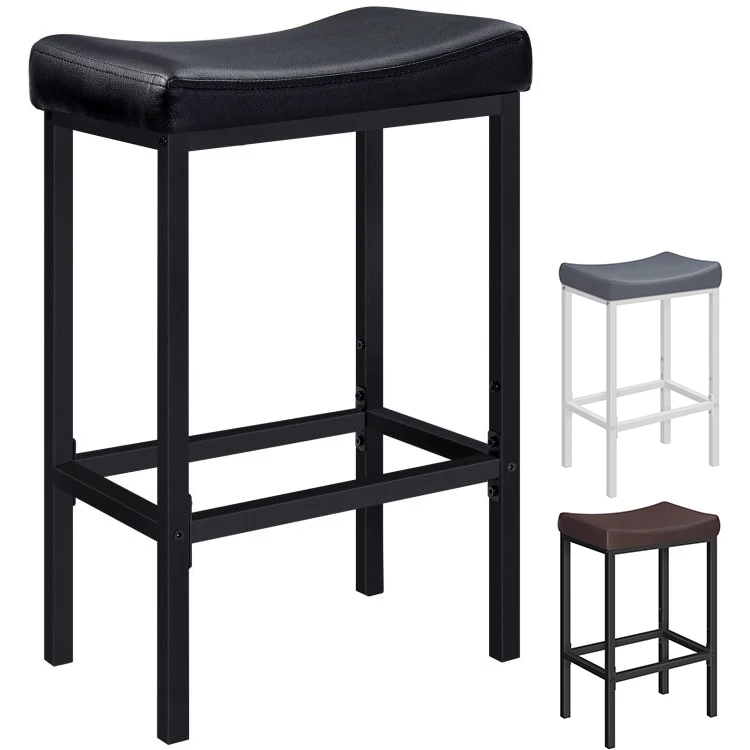 HOOBRO Saddle Stools with Upholstery Set of 2, Dining Room Chairs Without Back, Counter Height Bar Stools with Curved Surface