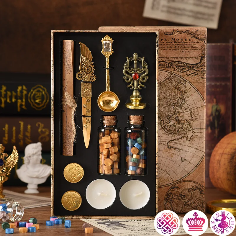 Retro Wax Seal Set Stamp Replace Copper Head Wedding Packaging Gifts Set