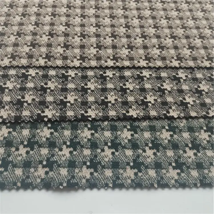 Wholesale polyester tweed fabric knitted houndstooth brush fleece fabric for garment factory wholesaler