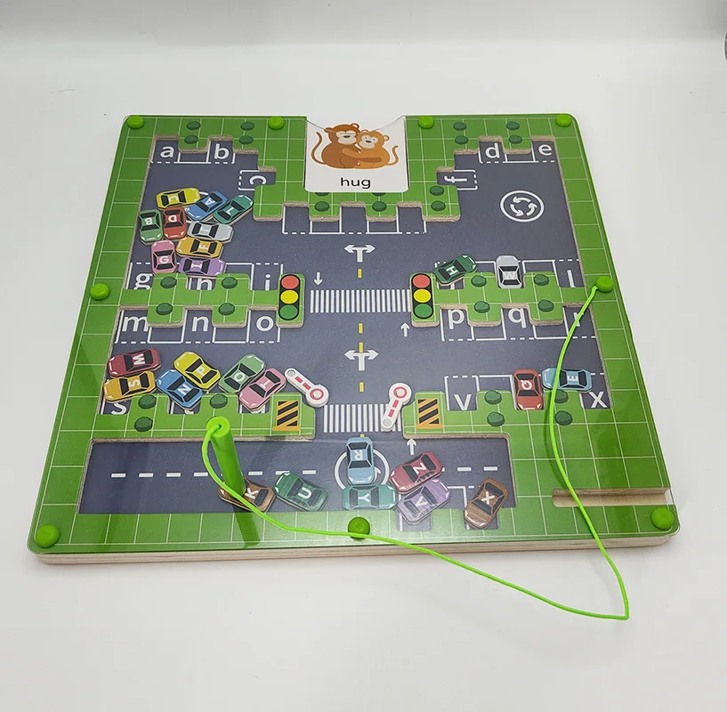 Educational Toy Fine Motor Skills Wooden Car Parking Puzzle Montessori Letter Puzzle Magnetic Alphabet Maze