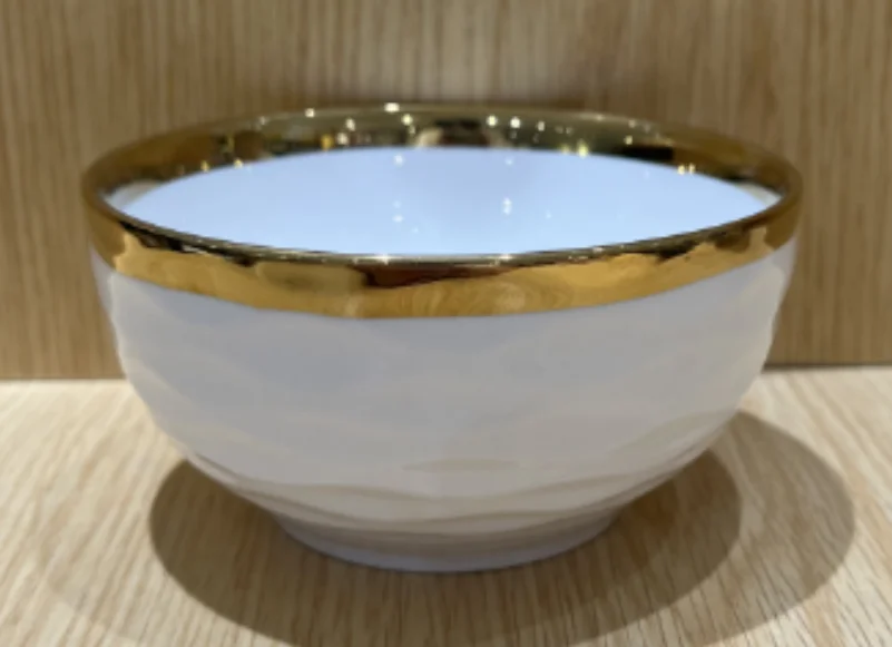 High Quality White Ceramic Bowl Gold Accents Large Small Antique Design Porcelain Noodle Bowls Dishwasher Safe Home Use