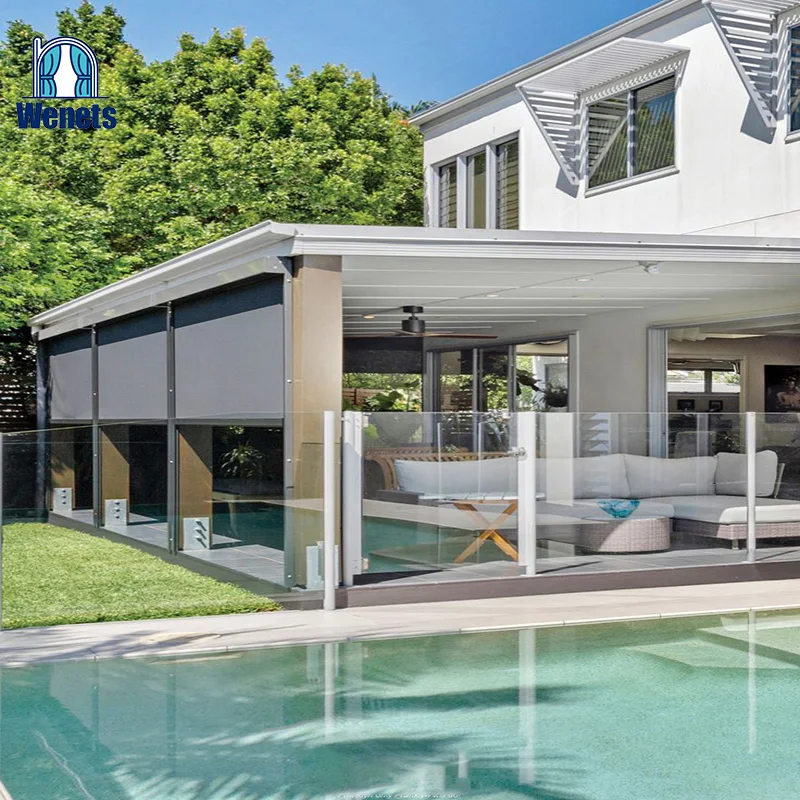 Motorized Solar Shade Remote Control Outdoor Blinds Roller Zip Screen Outdoor Blinds For Outdoor Pergola