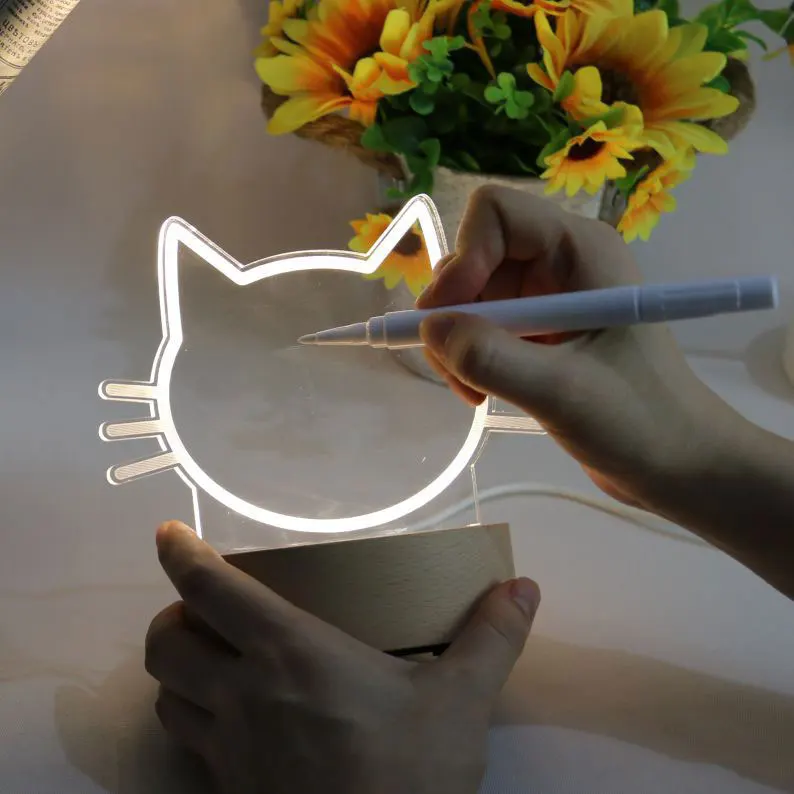 USB Blank Acrylic Note Board With Stand Erasable Writing Board Light LED Message Board Blank Acrylic Night Light