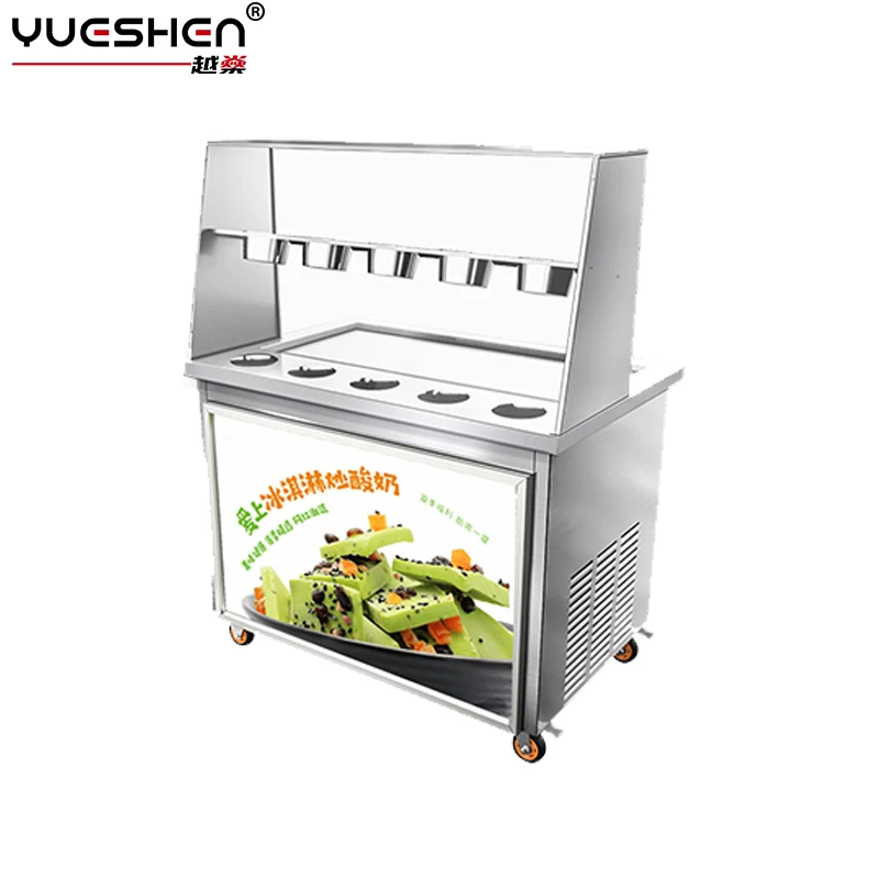 Factory Direct Sell Dual Compressor 1600W 10 Buckets Fried Ice Cream Roll Machine Ice Cream Roller With Wheels With Pedals