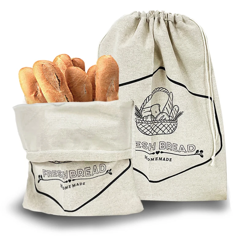 Drawstring Linen Homemade Bread Storage Bags, Reusable Sourdough Bread Bags With Translucent TPU Liner