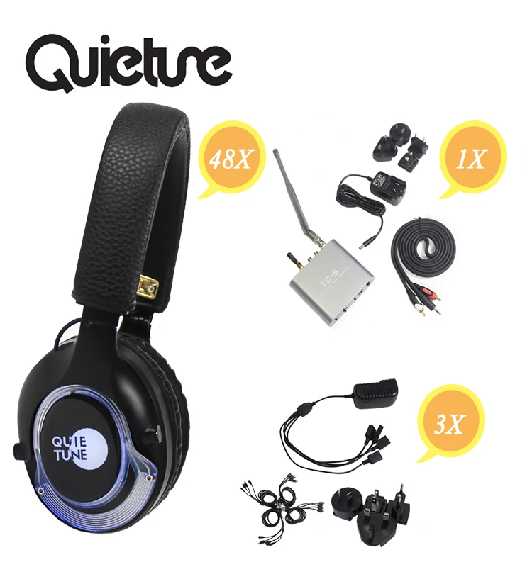 Wholesale 3 channels silent disco sound system party headphone and transmitter For Silent Party F49 HiFi