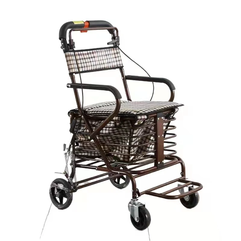 Складное Сиденье для корзины для пожилых людей, сидят, толкают четыре колеса для покупки овощей, помогают гулять в маленькой корзине