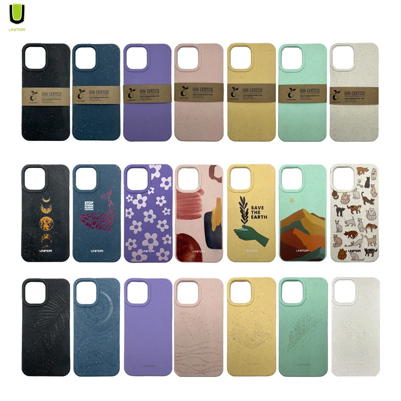 UNIMOR New Custom Eco Friendly Wheat Straw Degradable Bio Compostable 100% Biodegradable  for iphone 11 12 13 pro max Phone Case