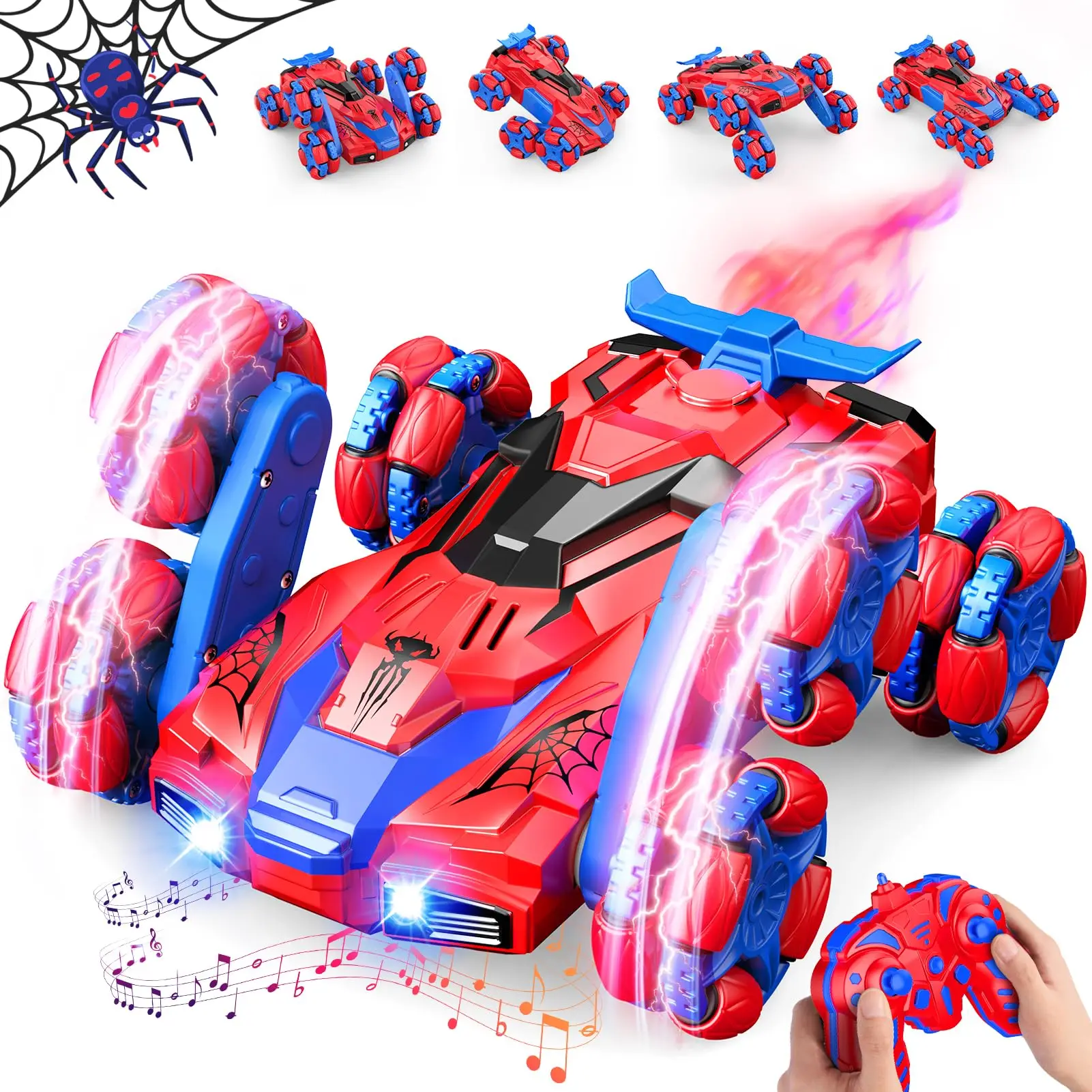 2025 Trending 4x4 6 wheel Light Monster Stunt Truck RC Drift Car Kids Child Toy Music Spray Automatic Spider Remote Control Car