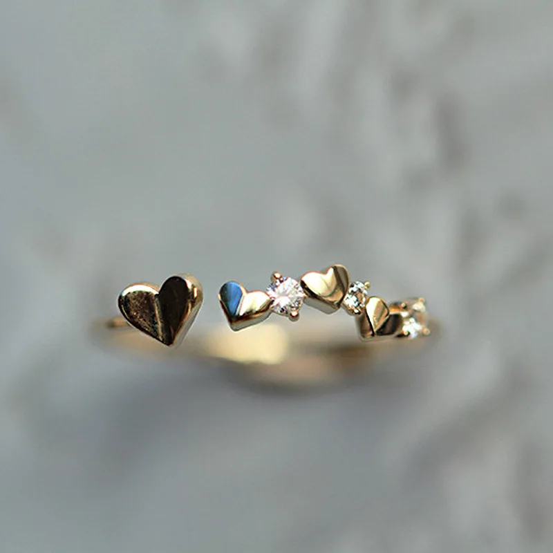 Trendy 925 Sterling Silver Heart Shape Ring 14K Gold Plated Female Index Finger Ring