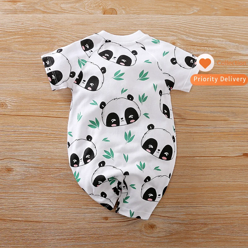 Panda Zebra Print Short-Sleeve Newborn Baby Summer Clothes 100%Cotton Baby Boy Rompers Infant Baby Pajamas Wholesale
