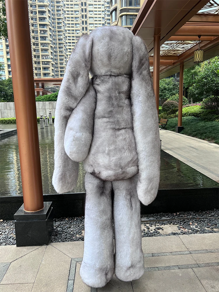 Women Fashionable Extremely Bigger Size 210 cm Tall Luxury Real Natural Blue Fox Fur Rabbit Toys Girl Friend Boy Friend Present