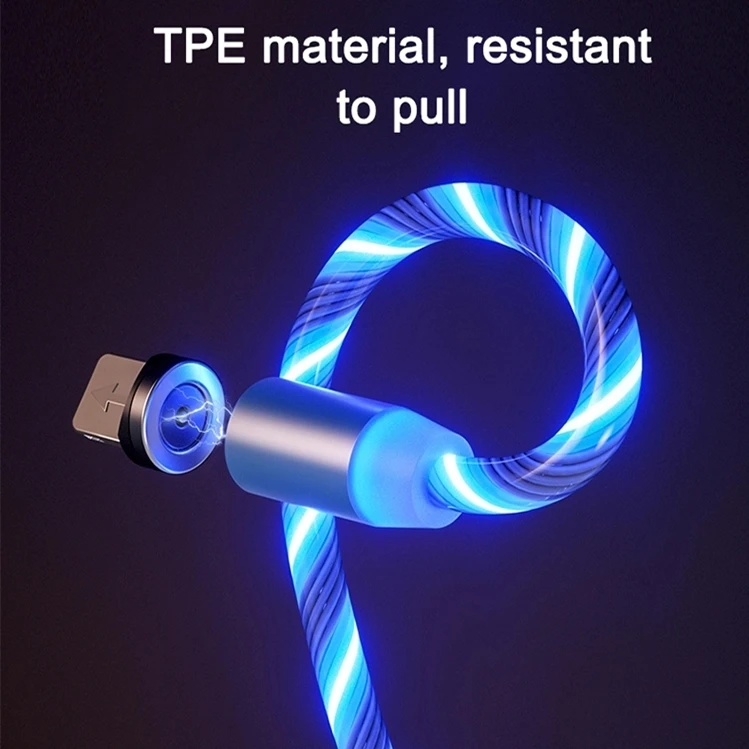 ph5mm 2pin portable usb charger rotating tpe 5v/2.4a magnetic led flowing mobile phone fast charging cable luminous 3 in 1