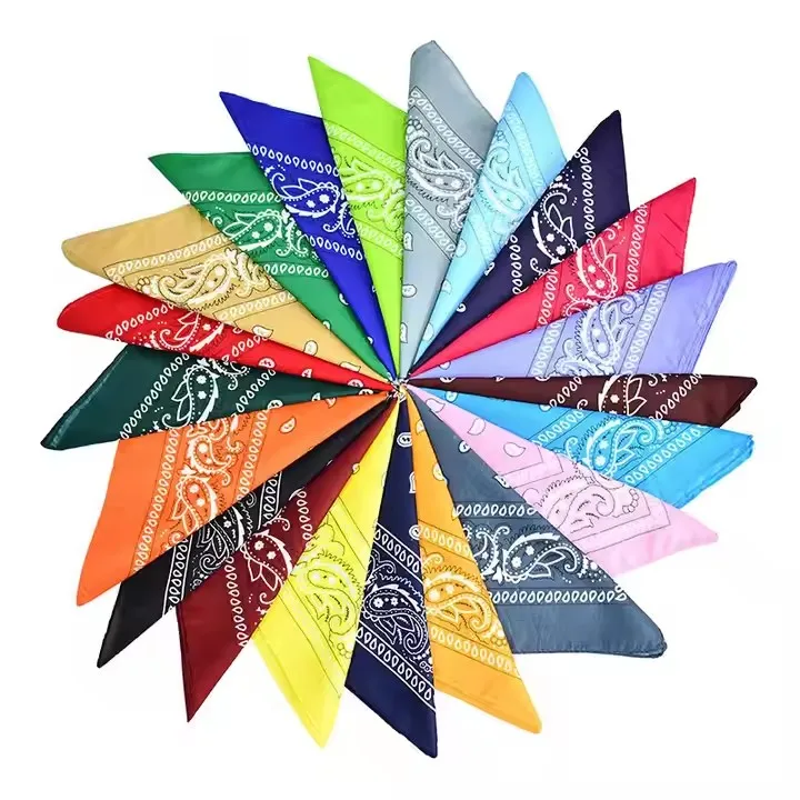 Wholesale Custom Logo Orange Paisley Print Design Cotton Polyester Double Fans Square Scarves Bandana Scarf