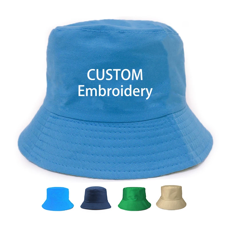 Solid Color Custom Embroidery Logo Cotton Wide Brim Fisherman Caps Blank Custom Plain 15 Colors Black White Bucket Hats for kids