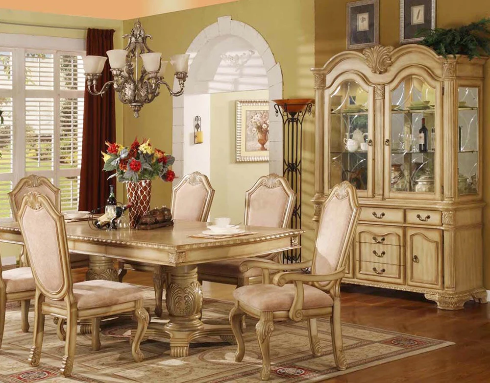 Европейский стиль антикварная белая столовые сервизы MDF деревянная роскошная мебель для столовой для Высокое качество 6 местный обеденный стол