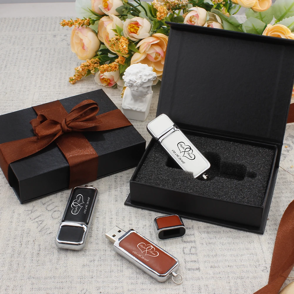 cool gadgets memoria usb stick Wedding Logo Gift Leather USB Flash Drive With Paper Box 8gb 16gb 32gb 128gb Pendrive