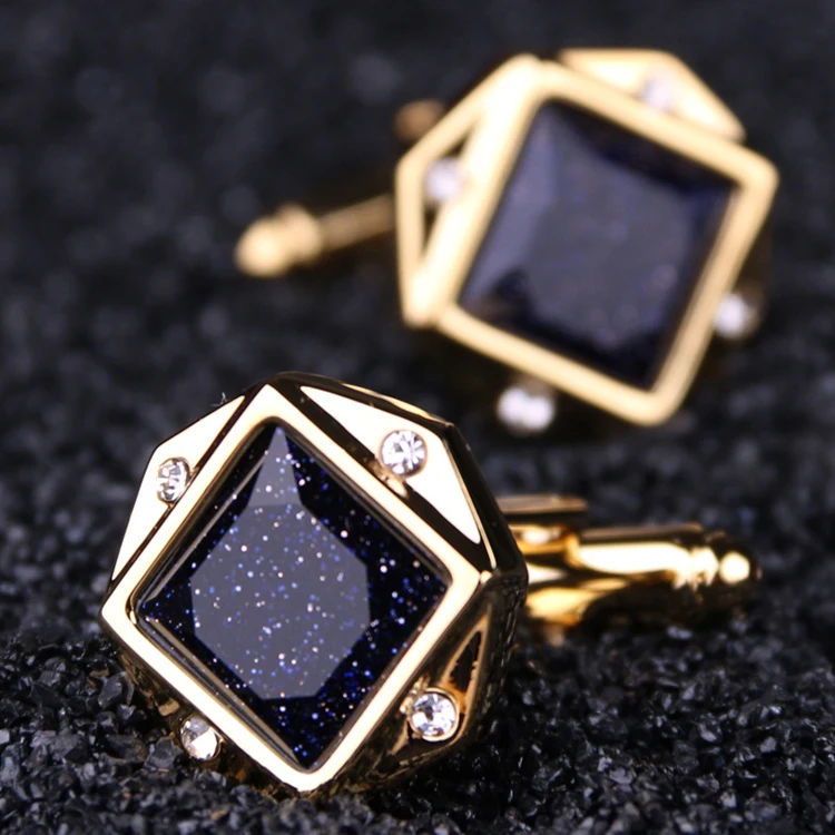French style suit custom stainless steel cuff links gold plating diamond men cufflinks with black