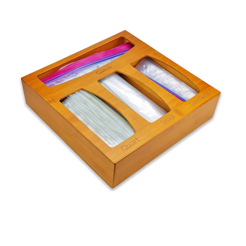 Amazon, новинка, Лидер продаж, бамбуковый пакет на застежке-молнии из ПЭВА для закусок, сэндвич-мешки, диспенсер для хранения, органайзер для кухонного ящика