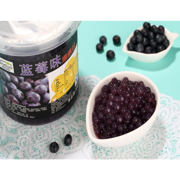 BODUO blueberry Flavored  Popping Boba 12 Buckets * 1 KG Individually Packaged Beverage Ingredients Bubble Tea Supplier