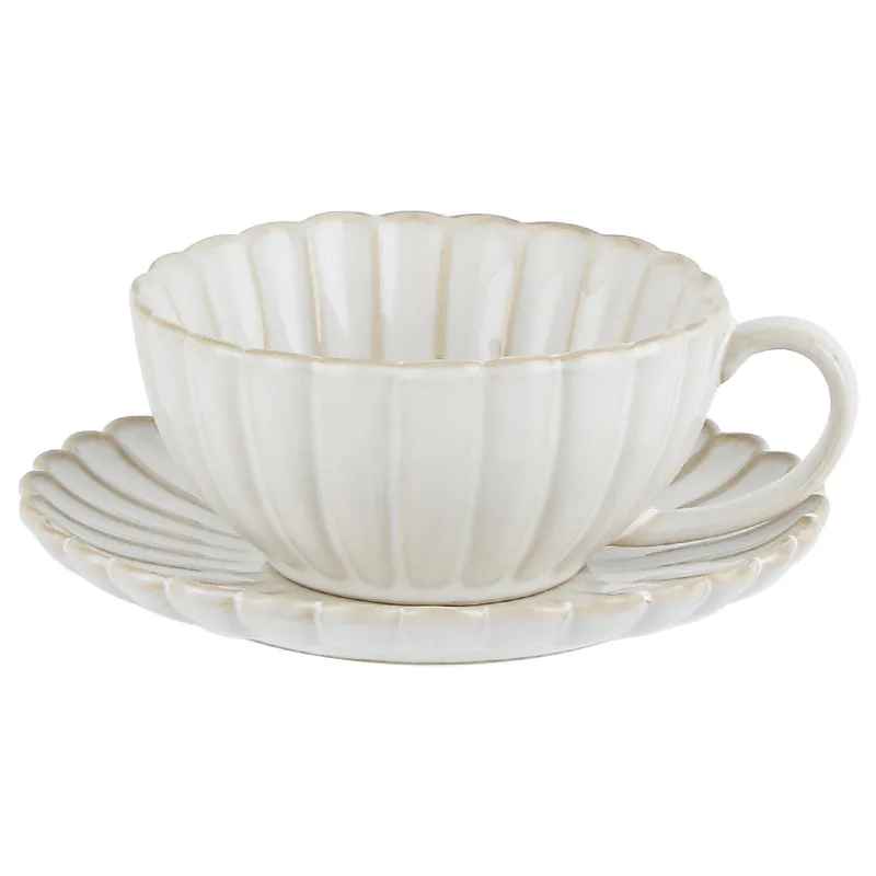 Vintage Reactive Glazed Ceramic Coffee Cup Saucer Set Chrysanthemum Shape Tea Cup