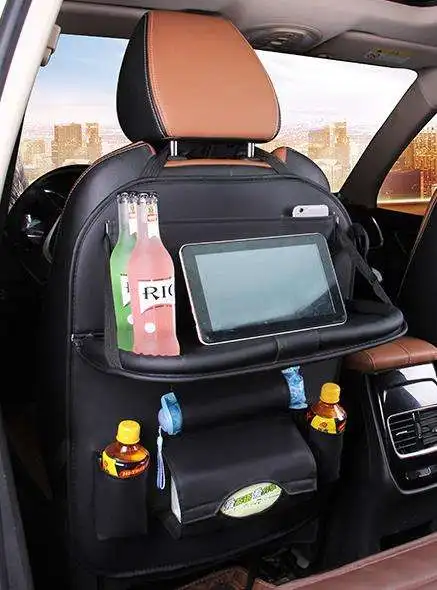 Multi-functional Car Waterproof PU Leather Backseat Foldable Car Back Seat Organizer with Tray Table