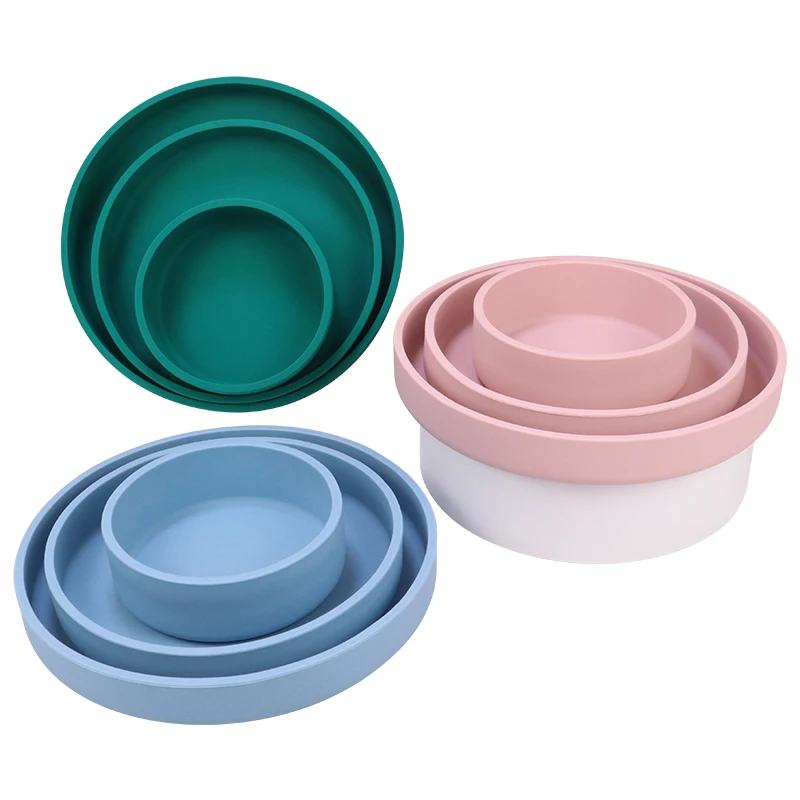 Custom Logo Personalized Food Grade Eco-friendly Reusable Silicone Plate Unbreakable Silicone Baby Bowl Dinner Plates and Dishes