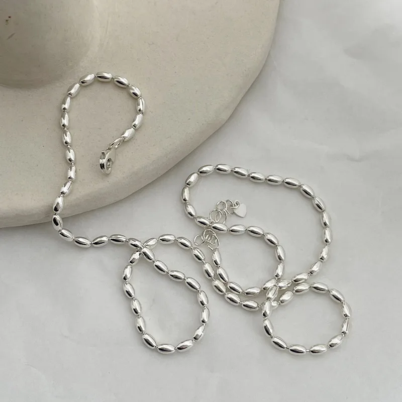 Fashion Seed Shape 925 Sterling Silver Olive Beads Chain Necklace for Women