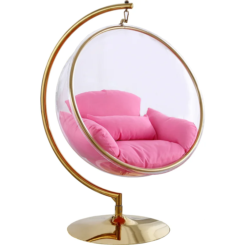 Luxury Golden Frame Transparent Hanging Chairs Swing Floor Stand Acrylic Bubble Chair for Living Room Bedroom