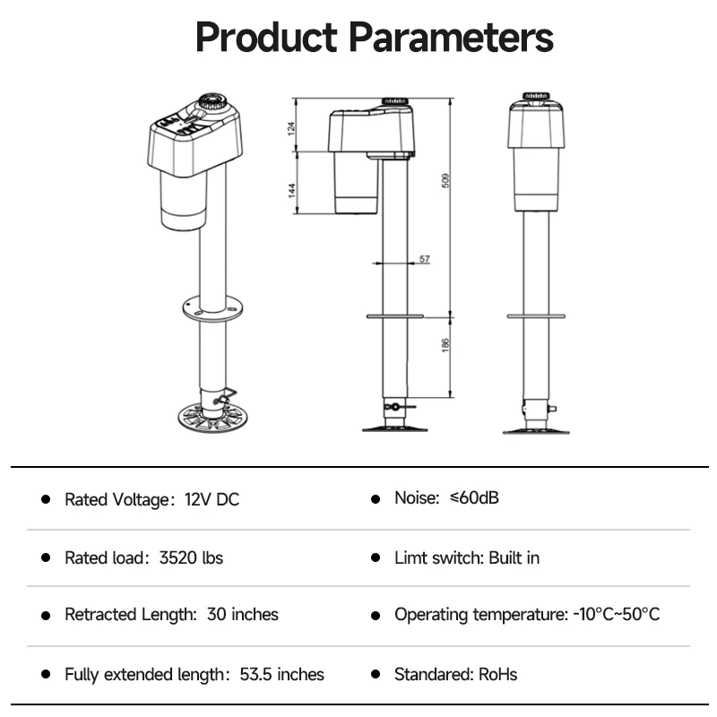 12V DC 3500lbs Electric Trailer Jack Handle Jacks Tongue Stabilizer Jack Electric Trailer Jack with Single And Double Wheels