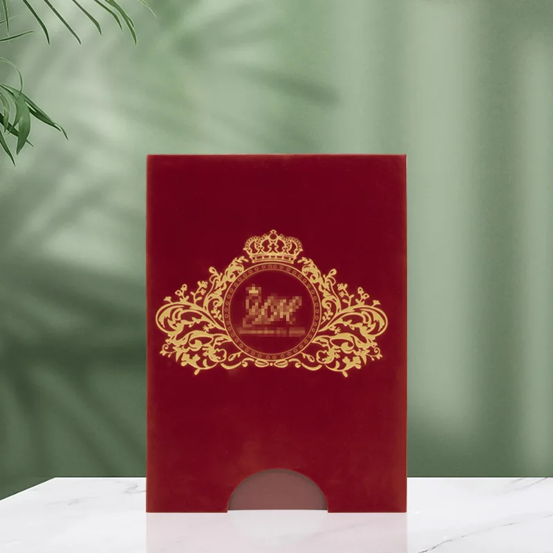 Free Sample Create Invitation Cards Burgundy Sleeve Design Velvet Wedding Invites with Tassel