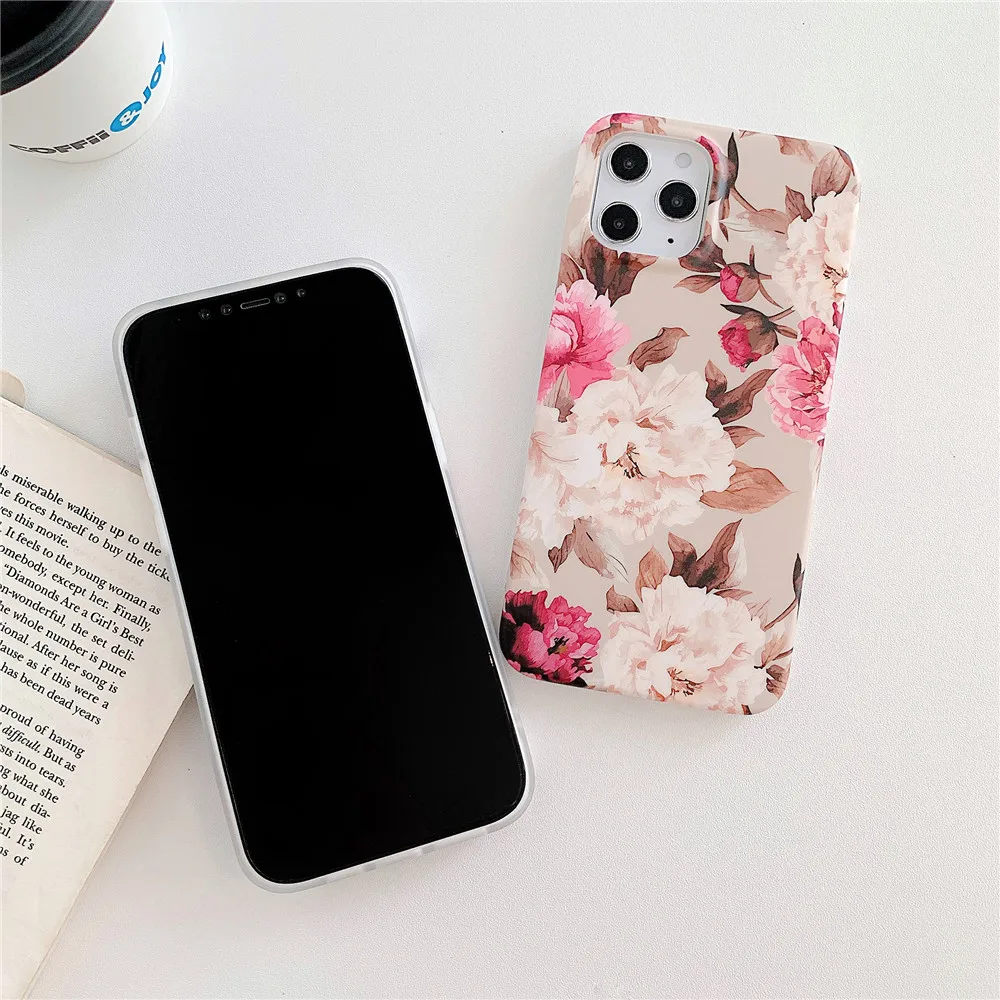 Vintage Flowers Phone Case for iPhone 14 12,Soft TPU Rubber Gel Floral Phone Cover for iPhone 13 Pro 11 X XS Max