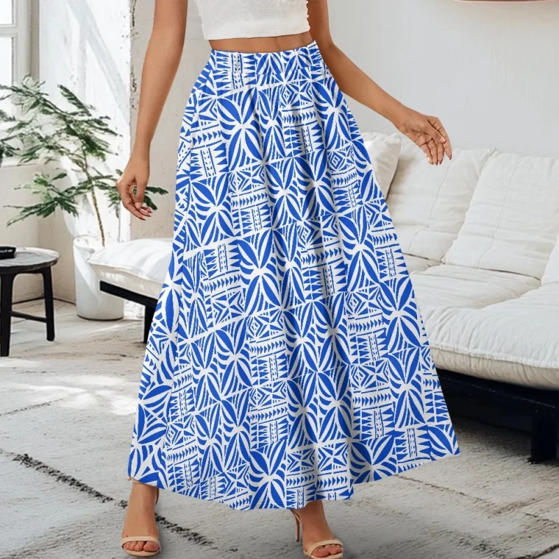 Polynesia Style Pattern Elegant Woman Skirt Low MOQ Print Dropshipping Pocket Maxi Personality Fashionable Lady Long Skirts