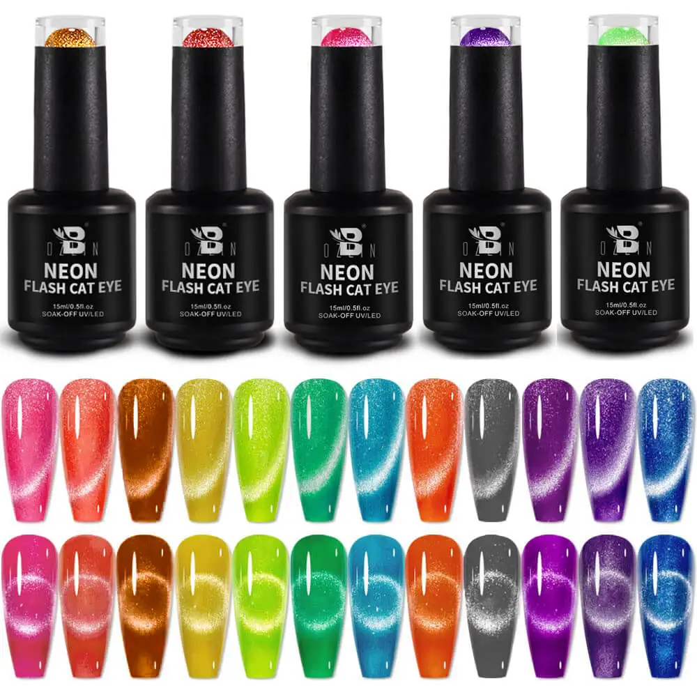 BOZLIN OEM Nail Polish Supplies 18 Colors Fluorescent Diamond Reflective Glitter Magnetic UV Nail Cateye Gel Cat Eye Gel Polish