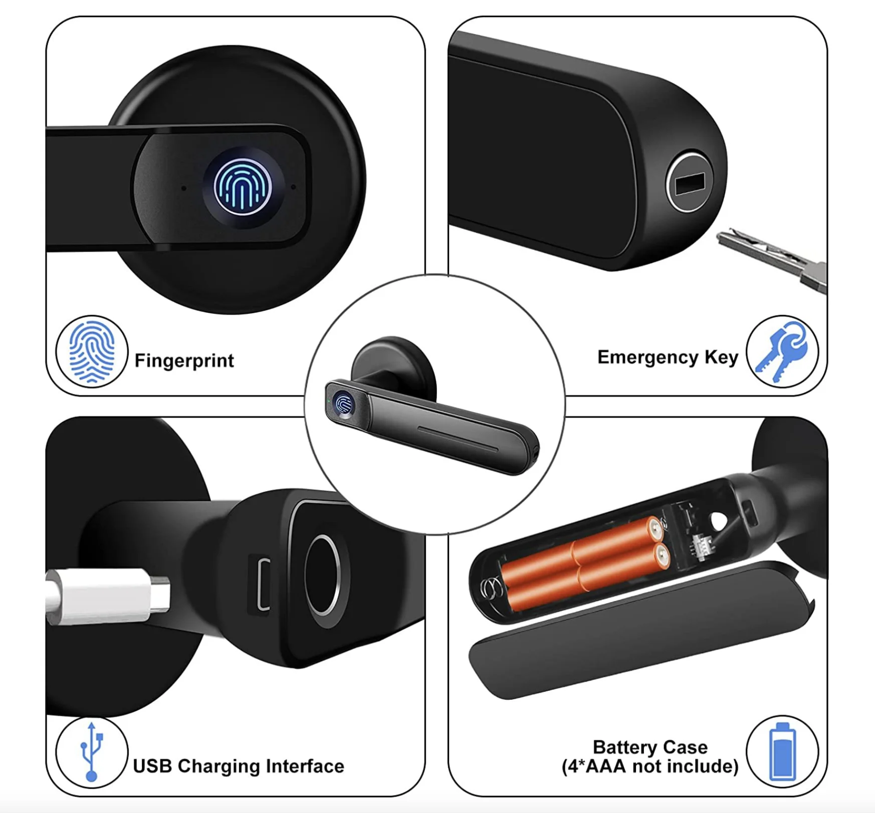 
Keyless Entry Door Smart Biometric Fingerprint Lock Safe Front Door Handle with App Key Unlock for Home Apartment Office 