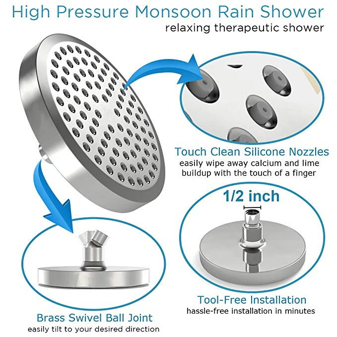 
Luxury modern chrome finish 6 inch Rain Shower Head with bathroom shower heads 