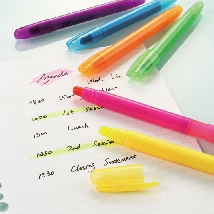 2024 Novelty Style Fluorescent Color Highlighter Marker Pens with Translucent Wax Lead for School & Office Stationery