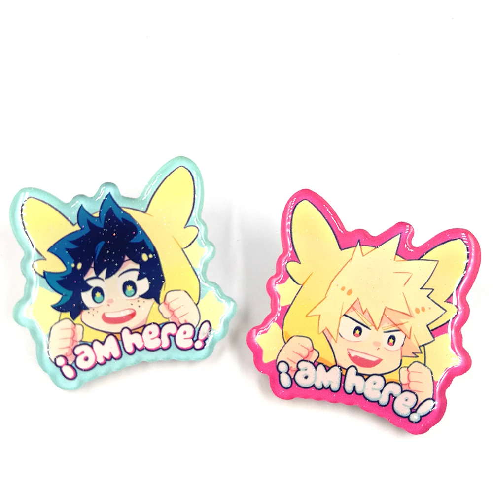 Custom cute glitter epoxy acrylic pin badge plastic anime charm