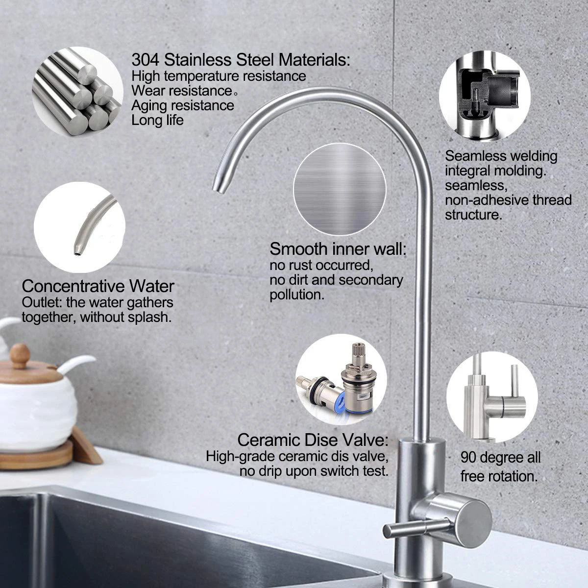 Water Filter Faucet 100% Lead-Free Drinking Water Faucet Lengthened Threaded Rod Fits Most Kitchen Countertop