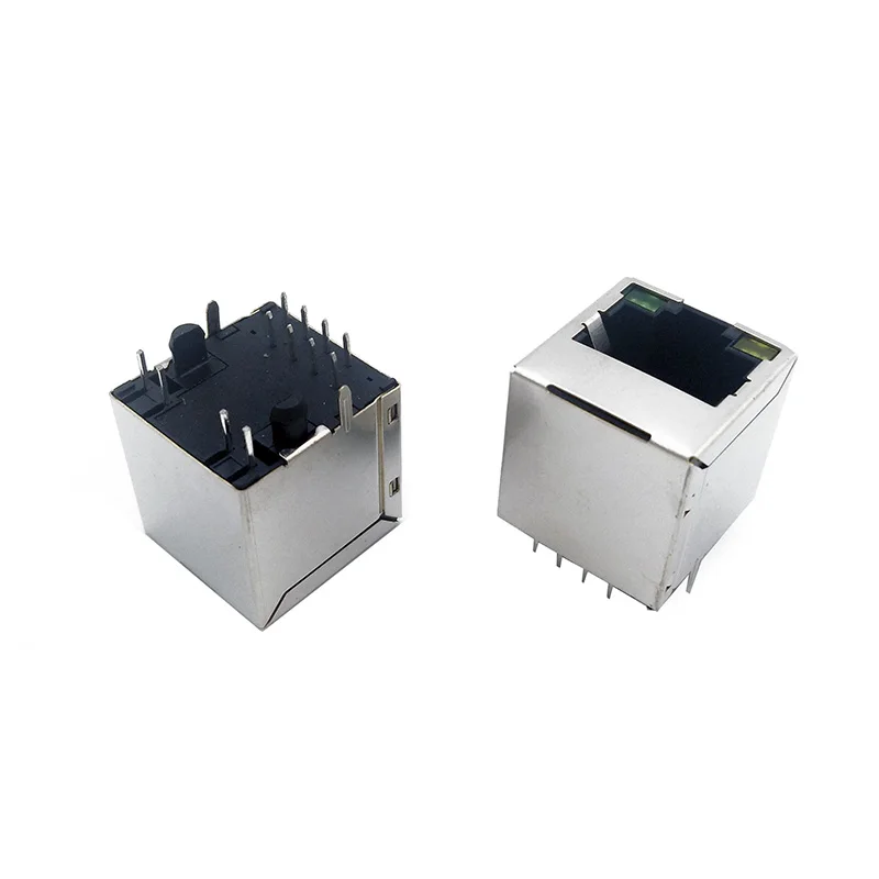 Hot selling 180 Degree 100M FILTER RJ45 Jack with LED 100 Megabyte transformer 4 circular rj45 shielded jack Network Connector
