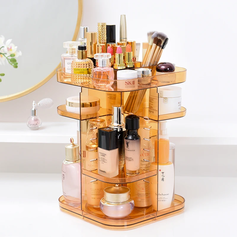 360 Rotating Makeup Organizer, DIY Adjustable Makeup Carousel Spinning Holder Storage Rack, Large Capacity Make up Caddy Shelf