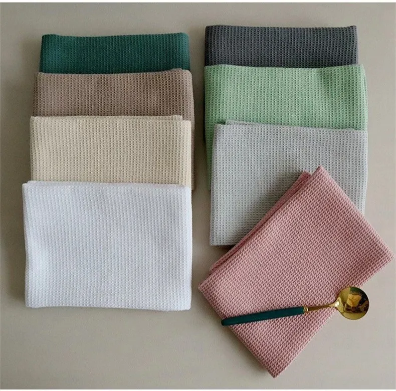 Customized linen feel napkins kitchen Towel 100% organic Cotton Waffle tea Towel table mat towel