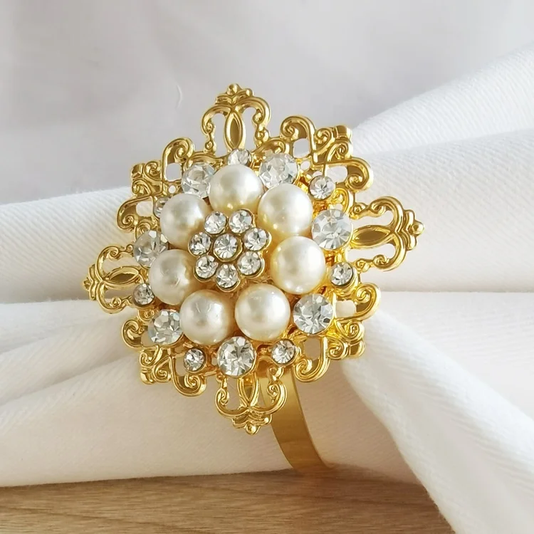 Лидер продаж оптовая продажа Китай бриллиантовое кольцо для салфеток блестящие металлические держатели перламутровые Кольца скандинавские кольца