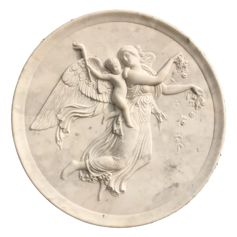 100% Natural Material Yellow Marble Polished Antique Human Statue Wall Naked Women Wall Relief Sculpture