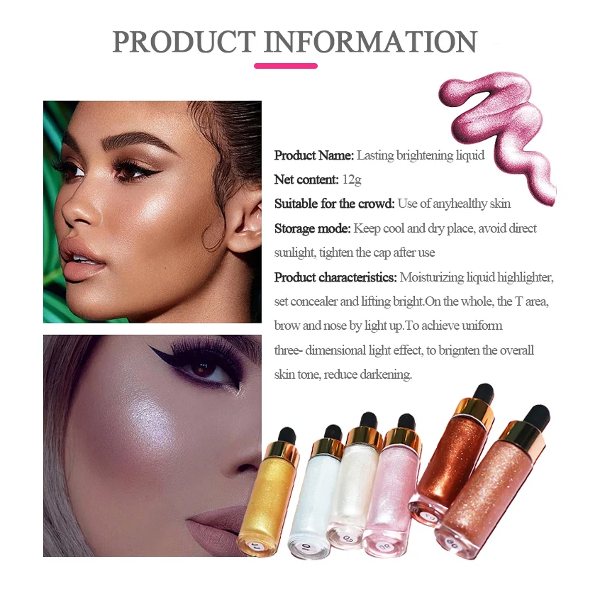 OEM Velvet Touch Skin Face Body Luminizer Shimmer Shine Makeup Highlighter Foundation Liquid