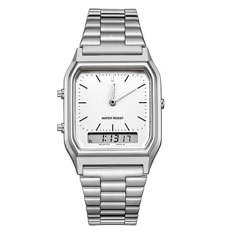 Custom Stainless Steel Digital Led Dual Display Waterproof Watches Vintage Analog Quartz Wrist Watch For Men